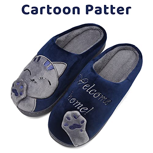 Mishansha Zapatillas de Estar en Casa Hombre Mujer Pantuflas Calentitas Cómodas Zapatillas de Casa Invierno Ligeras Antideslizante con Dibujos Animados (Egeo Azul, 39/40 EU = 40/41 CN)