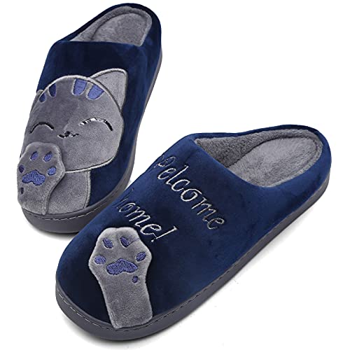 Mishansha Zapatillas de Estar en Casa Hombre Mujer Pantuflas Calentitas Cómodas Zapatillas de Casa Invierno Ligeras Antideslizante con Dibujos Animados (Egeo Azul, 39/40 EU = 40/41 CN)