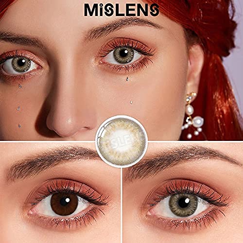 MISLENS Pack Lentillas de Hidrogel blandas 1 par Lentes de contacto color marrón sin graduación. Duración: 12 meses. Incluye de regalo estuche y 10ml de solución (AVELLANA)