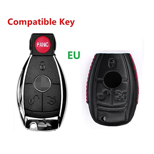 M.JVisun Llave del Coche Real Cuero Funda Protectora Para Mercedes-Benz A B C E S G M V Clase CLA CLS GLA GLC GLE GLK GL GLS SL SLK SLC Viano Metris - Cuero - Negro - 3 Botón - EU