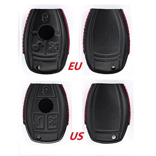 M.JVisun Llave del Coche Real Cuero Funda Protectora Para Mercedes-Benz A B C E S G M V Clase CLA CLS GLA GLC GLE GLK GL GLS SL SLK SLC Viano Metris - Cuero - Negro - 3 Botón - EU