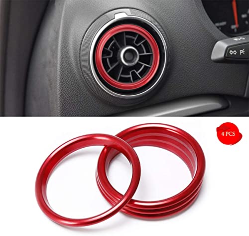 MLING Juego de 4 Piezas Coche Anillos de Decoración para Coche Consola Interior de Aire Acondicionado Compatible para A3 2013-2018 Rojo