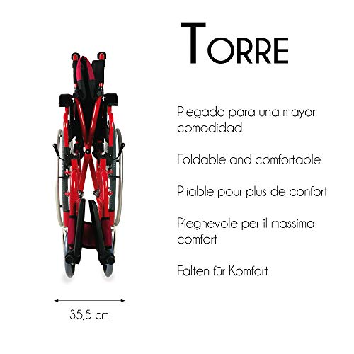 Mobiclinic, Silla de Ruedas para minusválidos, Modelo Torre, Aluminio, Marca Española, Plegable, Ortopédica, Freno en manetas, Reposapiés, Reposabrazos, Asiento 44 cm, Ultraligera