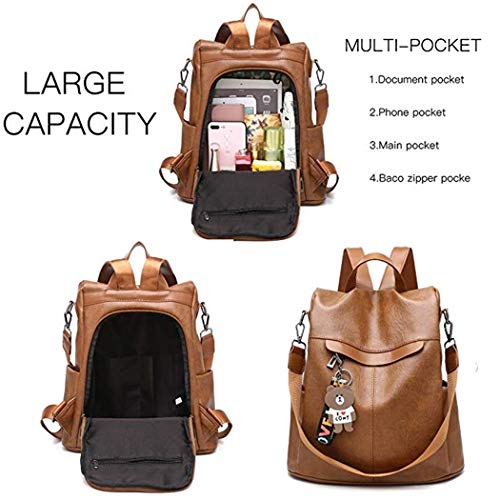 Mochila Cuero antirrobo Impermeable para Mujer de Bolsa de Mano Mochilas Casual Bolsa de Viaje Messenger Bag Backpack,0298Amarillo