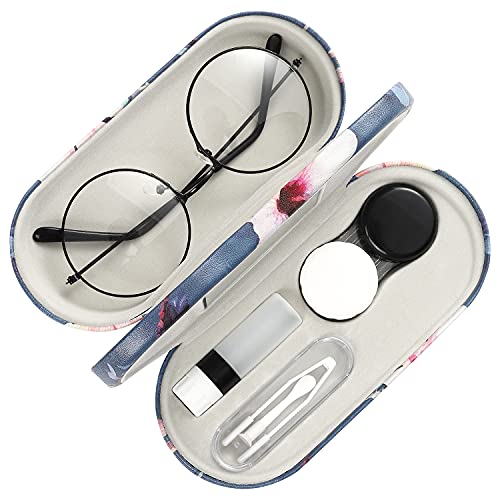 MoKo Estuche de Gafas de Doble Cara, 2 en 1 Caja Portátil de Lente de Contacto, Funda de Anteojos de PU Impermeable Ideal para Almacenar Gafas del Sol, Gafas, Lentes de Contacto, Flores & Mariposas