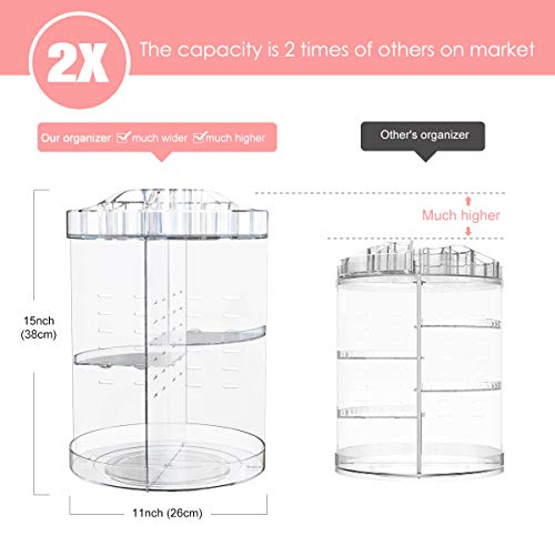 MoKo Organizador Cosmético Griatorio de 360 Grados, Organizador de Maquillaje con Gran Capacidad para Joyas, Pinceles de Maquillaje, Lápices labiales y Más - Transparente