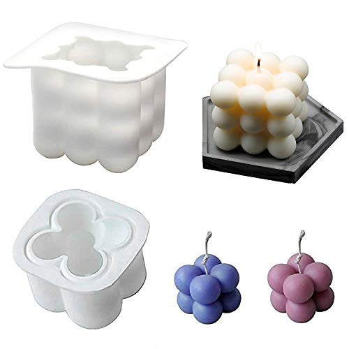 Molde de Vela, 2 Piezas Molde Silicona de Vela, Bricolaje 3D Cube Velas Molde para la Pasta de azúcar Artesanía Adornos Vela perfumada Cera de Soja