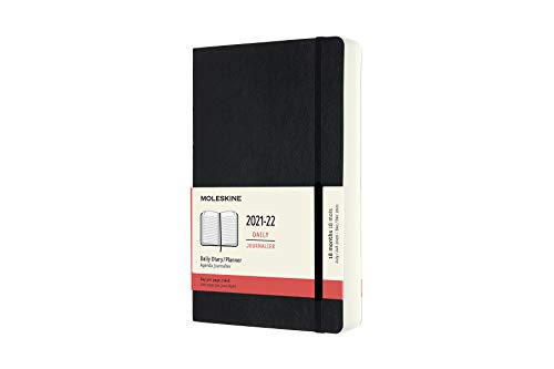 Moleskine - Agenda 2021/2022 un Día por Página, Agenda de 18 Meses, Planificador Diario con Tapa Blanda y Cierre Elástico, Tamaño Grande 13 x 21 cm, Color Negro, 608 Páginas