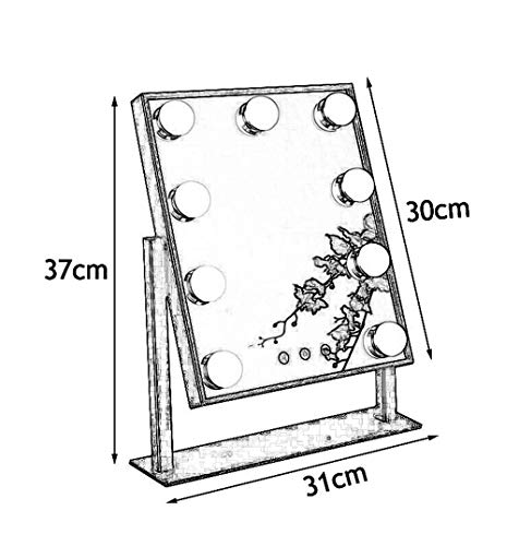 Moolo Espejo para maquillarse Espejo de baño con el LED Enciende el Kit de Maquillaje Estilo Hollywood Luces LED Espejo con Regulable Bombillas for vestirse de Mesa (Size : Small)