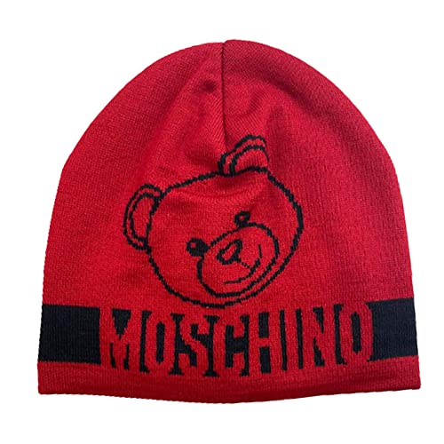 Moschino Sombrero rojo con cara de oso y franja negra