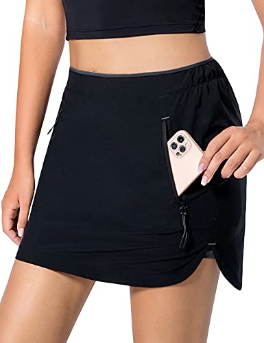 MOVE BEYOND Faldas Pantalón de Tenis para Mujer con 3 Bolsillos Falda Deportiva Ligera con Pantalón Corto Incorporado para Golf Correr Entrenamiento, Negro y Gris ClaroXS