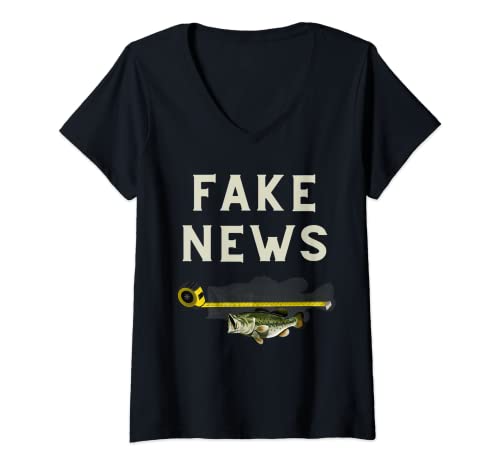 Mujer Divertido falso noticias gran boca bajo diseño de pesca Camiseta Cuello V