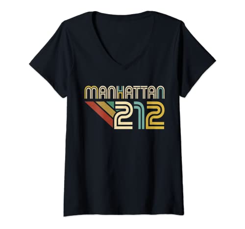 Mujer Manhattan 212 Nueva York Código de área del Estado, NYC Vintage Camiseta Cuello V