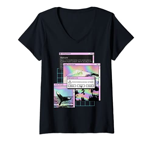 Mujer Trippy Vaporwave Web Fatal System Fatal Cotización de Error Camiseta Cuello V