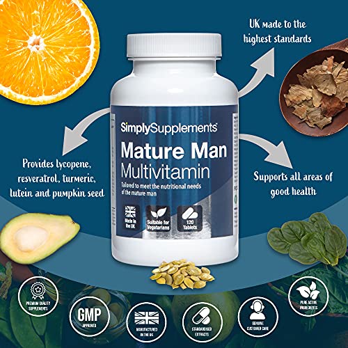 Multivitaminas para Hombres - Para mayores de 65 años - ¡Bote para 4 meses! - 120 Comprimidos - Apto para vegetarianos - SimplySupplements