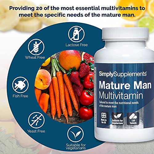 Multivitaminas para Hombres - Para mayores de 65 años - ¡Bote para 4 meses! - 120 Comprimidos - Apto para vegetarianos - SimplySupplements