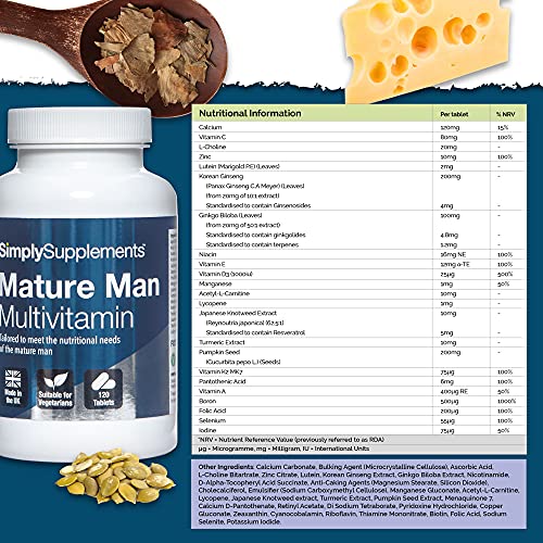 Multivitaminas para Hombres - Para mayores de 65 años - ¡Bote para 4 meses! - 120 Comprimidos - Apto para vegetarianos - SimplySupplements