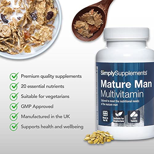 Multivitaminas para Hombres - Para mayores de 65 años - ¡Bote para 4 meses! - 120 Comprimidos - Apto para vegetarianos - SimplySupplements