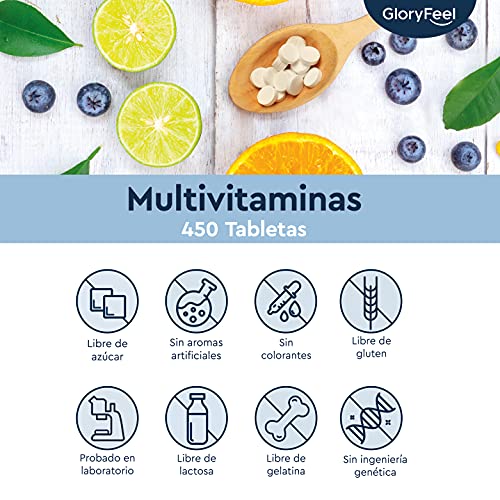 Multivitaminas y Minerales - 450 Comprimidos (Suministro para 1+ año) - Todas las Vitaminas A,B,C,D3,E, Calcio, Zinc, Selenio – Multivitamínicos Activos Esenciales para Hombres y Mujeres