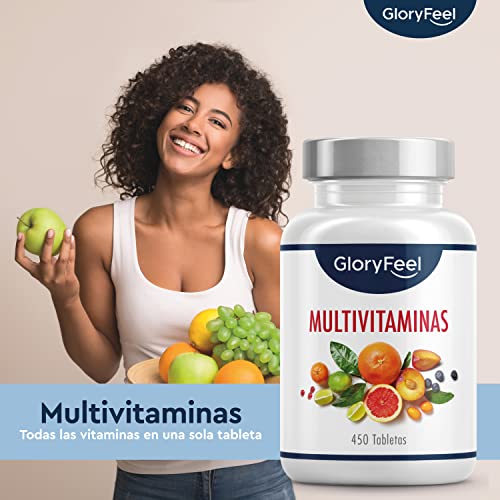 Multivitaminas y Minerales - 450 Comprimidos (Suministro para 1+ año) - Todas las Vitaminas A,B,C,D3,E, Calcio, Zinc, Selenio – Multivitamínicos Activos Esenciales para Hombres y Mujeres