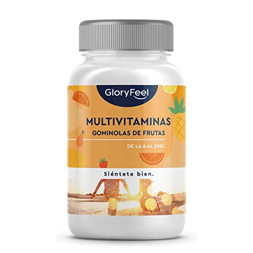 Multivitaminas y Minerales en gominolas de frutas - Todas las vitaminas A, B2, B6, B12, C, D3, E, K2, Biotina, Ácido fólico, Zinc y más - Multivitamínico para hombres, mujeres y niños