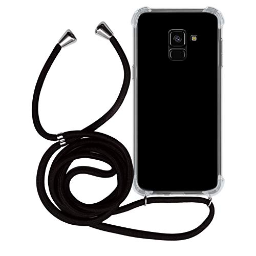 MyGadget Funda con Cuerda para Samsung Galaxy A8 2018 - Carcasa Transparente en Silicona TPU Suave con Cordón - Case y Correa Colgante Ajustable - Negro