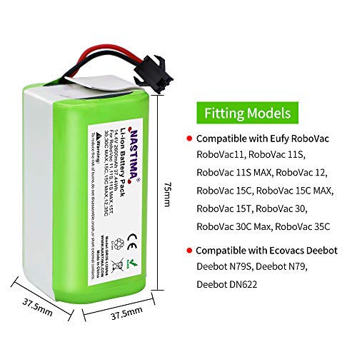 NASTIMA 14.4V 2600mAh Batería de Repuesto de Iones de Litio Compatible con Conga Excellence 990, 950, 1090, Ecovacs Deebot N79, N79S, DN622, Eufy RoboVac 11, 11S, 30, 35C y IKOHS Netbot S14, S15