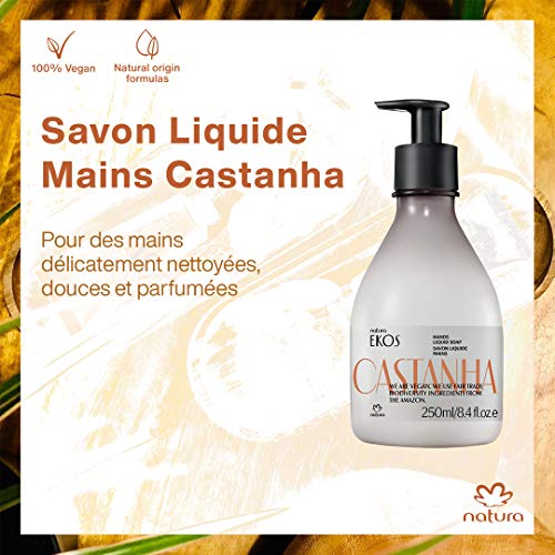 NATURA - Jabón Líquido de Manos Castanha Natura Ekos - Limpia Suavemente y Forma una Película Protectora - Para Manos Secas, Dañadas y Agrietadas - 100 % Vegano - Cruelty Free - 250 ml