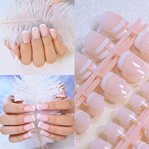 Natural francés Nails,Kit de uñas postizas francesas,240 uñas postizas en 12 estilos distintos false nails(Rosa),Uñas Postizas Impress para DIY Manicura, Halloween, Navidad