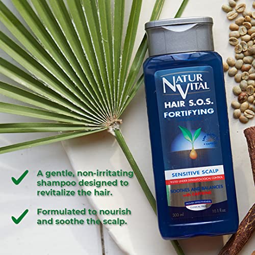 NaturVital Champú Anticaída | Para Cuero Cabelludo Sensible | Con Cafeína Y Saw Palmetto, Azul, Fresca, 300 Mililitro