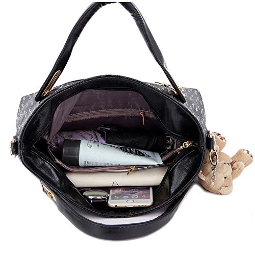 N/D FGXY 4 Bolsos De Piel Para Mujer Bandolera, Bolso De Cuero De La PU De La Manera, Bolso De Las señoras De La Moda, Señoras Personalidad Bolsa De Cosméticos 4 Unidades Set (Negro)