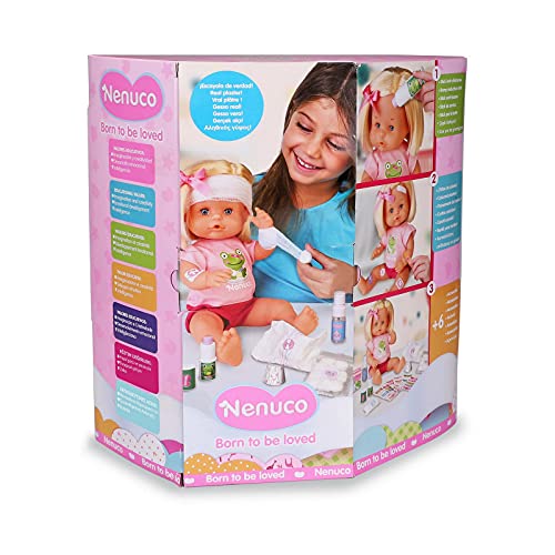 Nenuco - Cura Sana, muñeca para Jugar a los médicos con tu bebé, con tiritas de Colores y el Kit médico para Curar a la muñeca, Juguete indicado para niños y niñas de 3 años, Famosa (700016256)