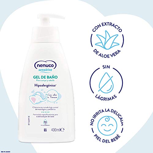 Nenuco Sensitive Gel de Baño Hipoalergénico para bebé con olor a Nenuco y pH equilibrado, 400 ml