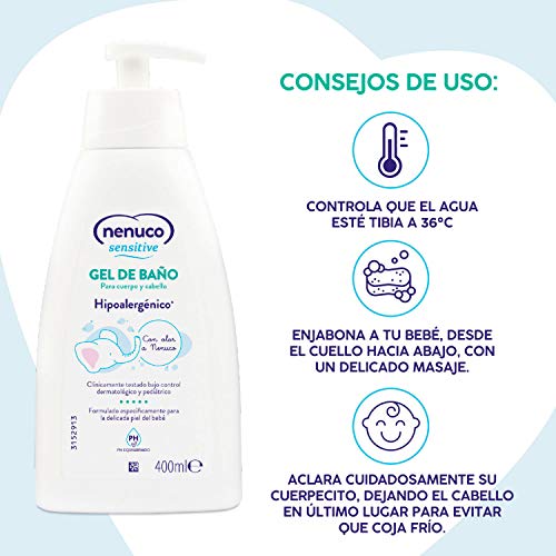 Nenuco Sensitive Gel de Baño Hipoalergénico para bebé con olor a Nenuco y pH equilibrado, 400 ml