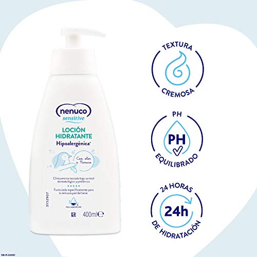 Nenuco Sensitive Loción Hidratante Hipoalergénica para bebé de fácil absorción y con olor A Nenuco, 400 ml