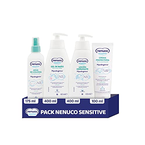 Nenuco Sensitive Pack Gama Hipoalergénica - Agua de Colonia 175ml + Gel de Baño 400ml + Loción Hidratante 400ml + Crema Pañal 100ml