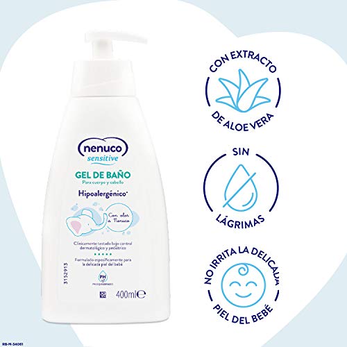 Nenuco Sensitive Pack Gel de Baño Hipoalergénico para Bebé 2x400ml + Loción Hidratante Hipoalergénica 400ml - Con olor a Nenuco