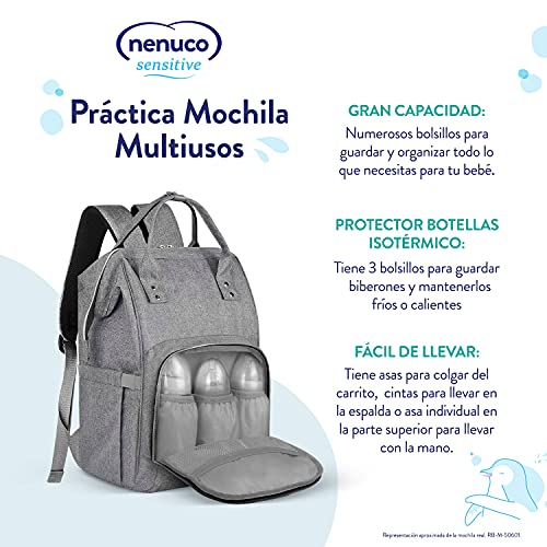 Nenuco Sensitive - Set higiene bebé con mochila multiusos, contiene agua de colonia, gel de baño, loción y crema para la zona del pañal - 4 productos