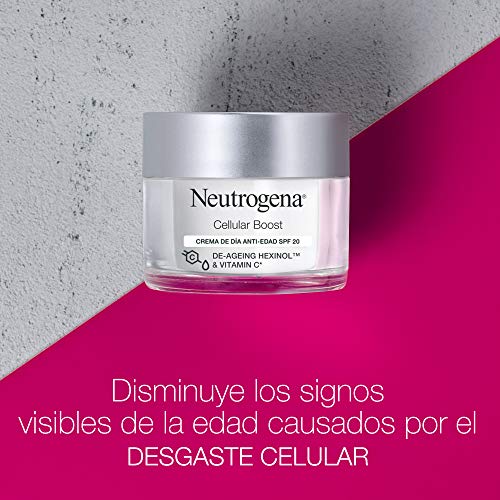 Neutrogena Cellular Boost Anti-Edad, Crema de Día SPF 20 con Vitamina C, para la Cara y El Cuello, 50 ml