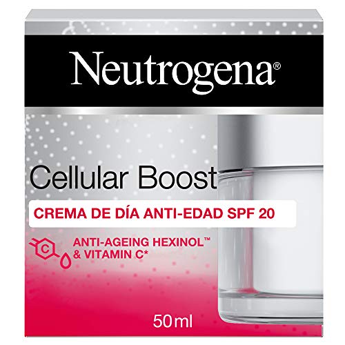 Neutrogena Cellular Boost Anti-Edad, Crema de Día SPF 20 con Vitamina C, para la Cara y El Cuello, 50 ml