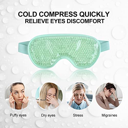 NEWGO Compresa fría para ojos - Reutilizable gel Máscara de calor y frío para migrañas, dolores de cabeza, alergias, ojos hinchados, ojos secos - Verde