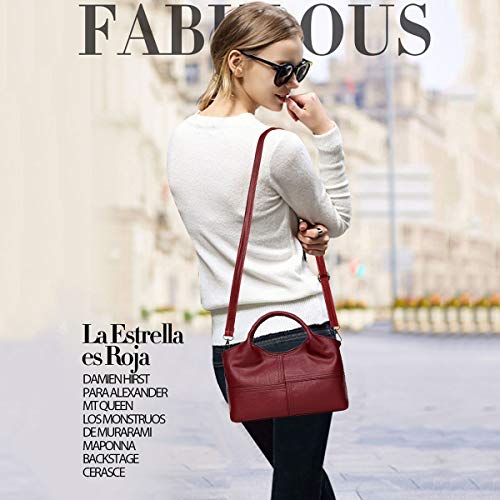 NICOLE & DORIS Bolsos de Hombro para Mujer Bolsos de Moda Bolsos de asa Superior Bolsa de Mano Bolsos para Mujer de Cuero Suave Vino Rojo