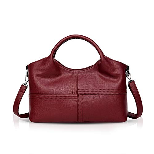 NICOLE & DORIS Bolsos de Hombro para Mujer Bolsos de Moda Bolsos de asa Superior Bolsa de Mano Bolsos para Mujer de Cuero Suave Vino Rojo