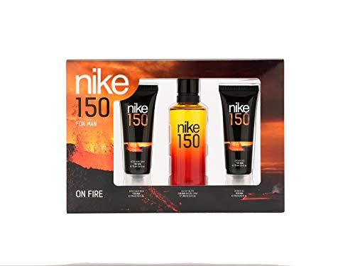 NIKE - 150 On Fire, Estuche Regalo de Hombre, Pack de 3 Piezas (Perfume 150 ml + After Shave Bálsamo Hombre 75 ml + Gel Baño 75 ml)