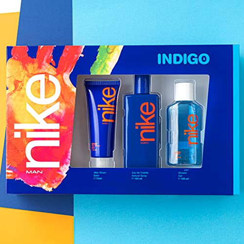 NIKE - Indigo, Estuche Regalo de Hombre, Pack de 3 Piezas (Perfume 100 ml + After Shave Bálsamo Hombre 75 ml + Gel Baño 100 ml)