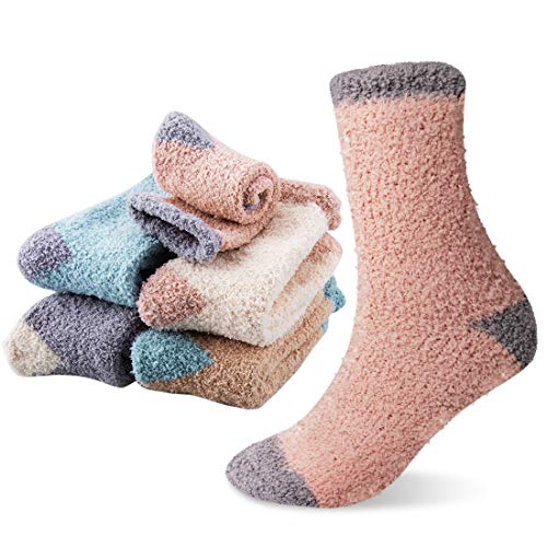 Ninonly 5 Pares Calcetines Termicos de Mujer Calcetines para Casa Esponjosos Calcetines Acogedor Calentar Super Suaves Cómodos Felpa Calcetines Estar por Casa