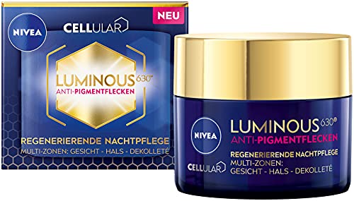 Nivea Cellular Luminous 630 Crema de noche antimanchas (50 ml), crema facial para la noche para manchas de pigmentación y edad, crema regeneradora con ácido hialurónico