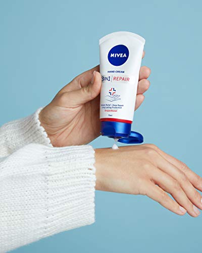 NIVEA - Crema de manos reparadora 3 en 1 (75 ml), crema de piel rica, con dexpantenol, para cuidados intensivos, para manos muy secas y agrietadas