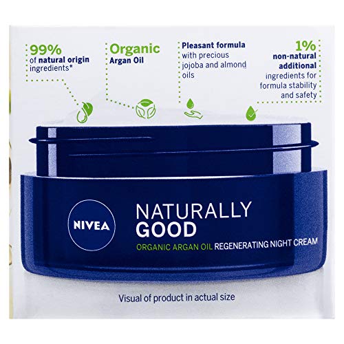 Nivea Crema de noche regeneradora Naturally Good (50 ml), crema hidratante facial con aceite de argán orgánico, crema de noche con aceite de jojoba y aceite de almendras, 99% ingredientes naturales