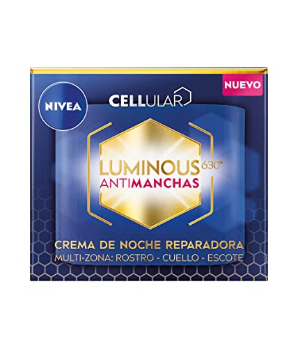 NIVEA Crema de Noche Reparadora Cellular Luminous630 (1 x 50 ml), crema regeneradora con ácido hialurónico, crema antimanchas facial para rostro, cuello y escote